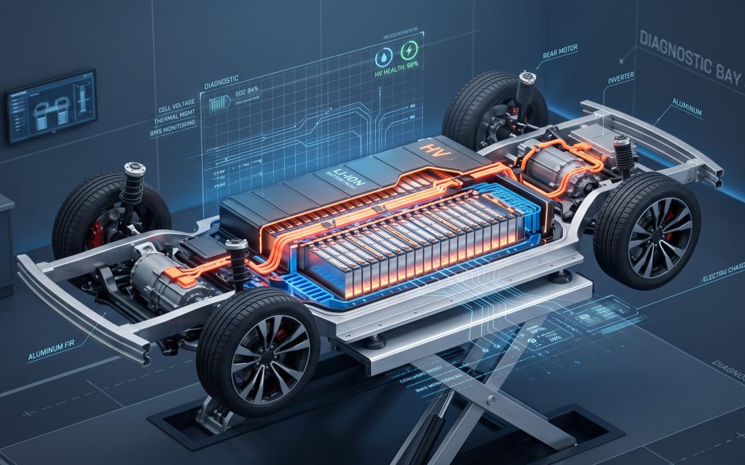 Batterieschaden nach Unfall - Eine schematisch dargestellte Batterie eine E-Autos